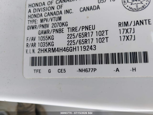 Honda CR-V SE 2016 2HKRM4H46GH119243 Image 9