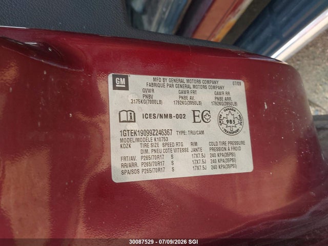 Продаж на аукціоні авто 2009 Gmc Sierra K1500, vin: 1GTEK19099Z246367, номер лоту: 30087529