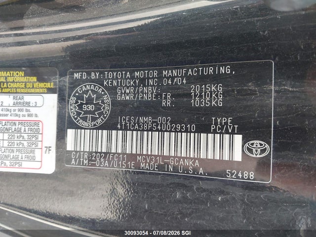 Продажа на аукционе авто 2004 Toyota Camry Solara Se/sle, vin: 4T1CA38P54U029310, номер лота: 30093054