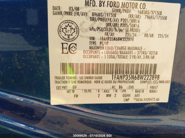 Продаж на аукціоні авто 2008 Ford Focus Se/sel/ses, vin: 1FAHP35N68W222898, номер лоту: 30089029