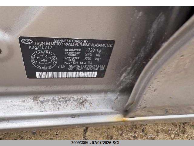 30093805 :رقم المزاد ، 5NPDH4AE7DH213452 vin ، 2013 Hyundai Elantra Gls/limited مزاد بيع