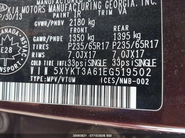 KIA SORENTO LX 2014 5XYKT3A61EG519502 Image 9