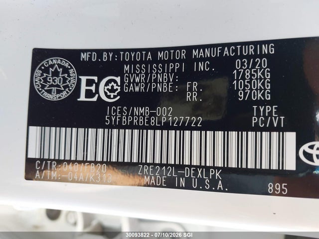 Toyota COROLLA LE 2020 5YFBPRBE8LP127722 Image 9