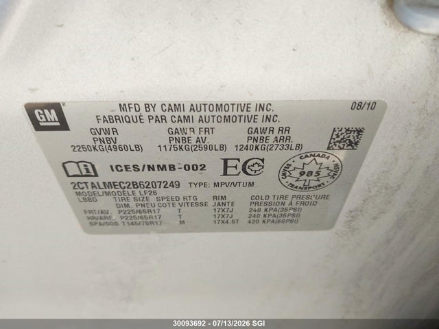 2011 Gmc Terrain Sle-1 მანქანა იყიდება აუქციონზე, vin: 2CTALMEC2B6207249, აუქციონის ნომერი: 30093692