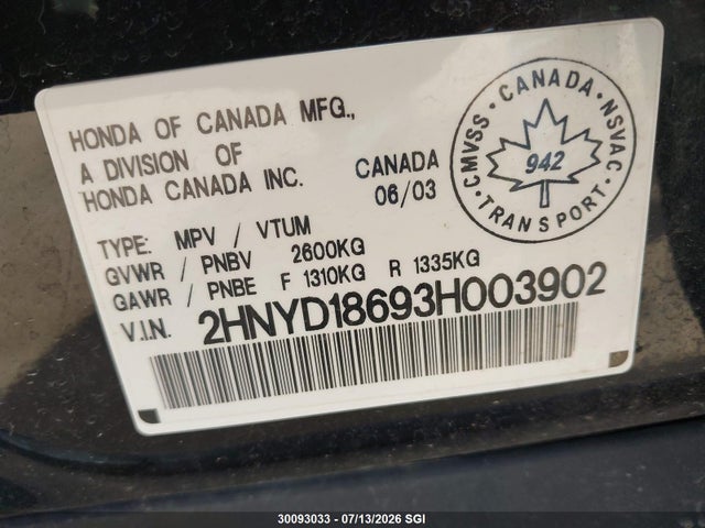 Aukcja sprzedaży 2003 Acura Mdx Touring, vin: 2HNYD18693H003902, numer aukcji: 30093033