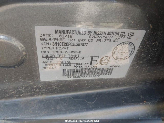 Nissan Versa Note S/sr/sv 2018 3N1CE2CP0JL367877 Image 9
