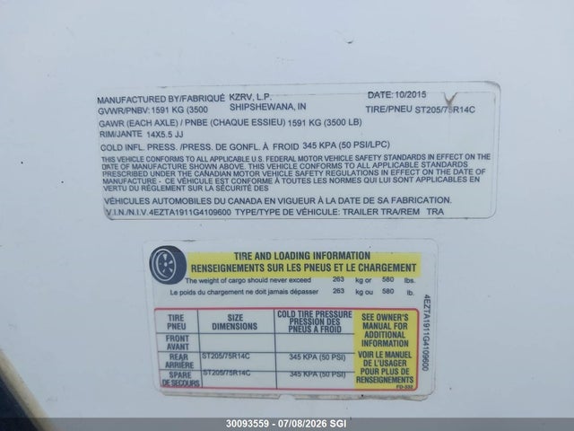 Продаж на аукціоні авто 2016 Kz Inc. Spree, vin: 4EZTA1911G4109600, номер лоту: 30093559