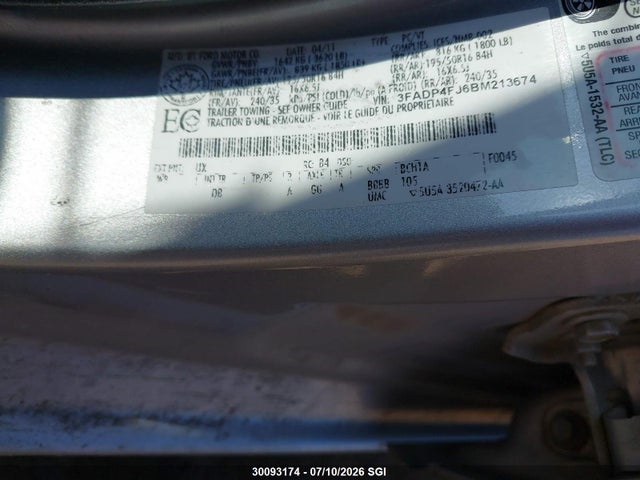 Aukcja sprzedaży 2011 Ford Fiesta Ses, vin: 3FADP4FJ6BM213674, numer aukcji: 30093174