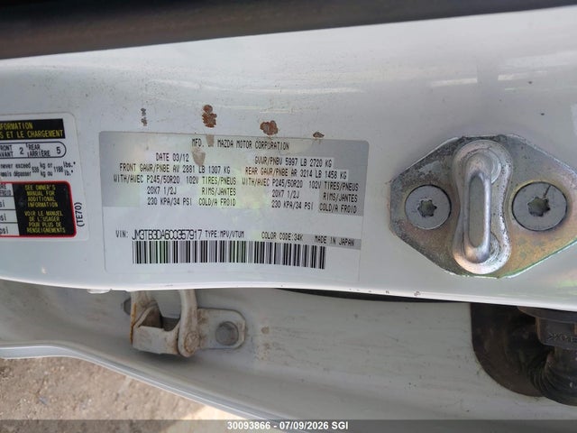 30093866 :رقم المزاد ، JM3TB3DA6C0357917 vin ، 2012 Mazda Cx-9 مزاد بيع