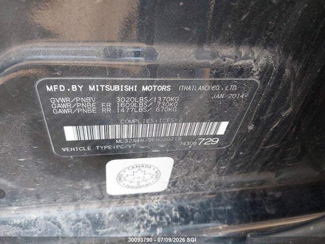 Aukcja sprzedaży 2014 Mitsubishi Mirage Es, vin: ML32A4HJ9EH020219, numer aukcji: 30093790