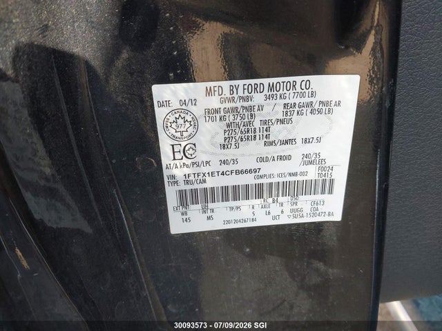 Aukcja sprzedaży 2012 Ford F150 Super Cab, vin: 1FTFX1ET4CFB66697, numer aukcji: 30093573