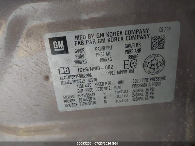 30093255 :رقم المزاد ، KL4CJHSBXFB039886 vin ، 2015 Buick Encore Premium مزاد بيع