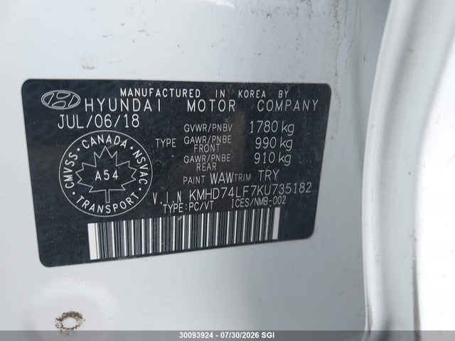 Hyundai Elantra Essential 2019 KMHD74LF7KU735182 Image 9