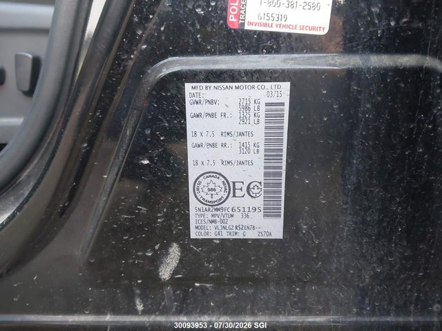 5N1AR2MM9FC651195 Nissan Pathfinder S/sv/sl/platinum