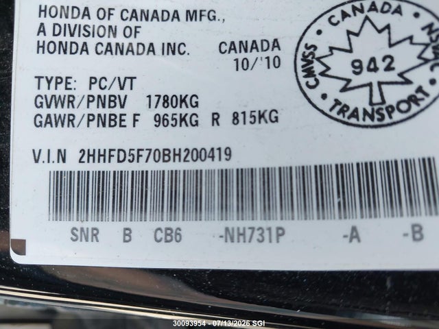 2011 Acura Csx Technology მანქანა იყიდება აუქციონზე, vin: 2HHFD5F70BH200419, აუქციონის ნომერი: 30093954