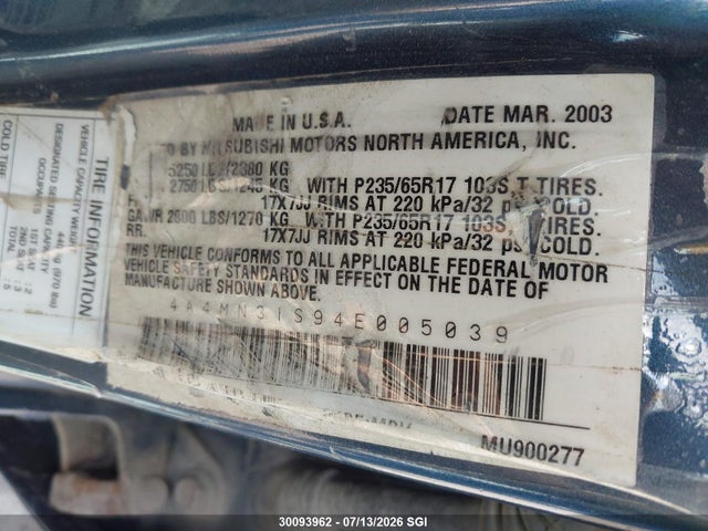 Продаж на аукціоні авто 2004 Mitsubishi Endeavor Xls, vin: 4A4MN31S94E005039, номер лоту: 30093962