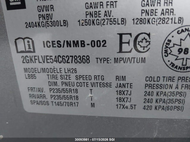 Продажа на аукционе авто 2012 Gmc Terrain Slt, vin: 2GKFLVE54C6278368, номер лота: 30093981