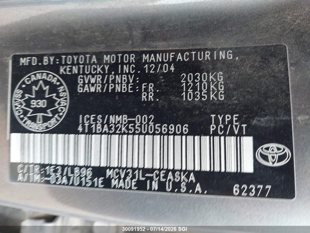Продаж на аукціоні авто 2005 Toyota Camry Se, vin: 4T1BA32K55U056906, номер лоту: 30091952