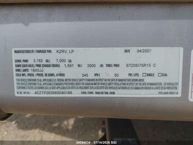 30094034 :رقم المزاد ، 4EZTP26268S040188 vin ، 2008 Kz Inc. Spree مزاد بيع