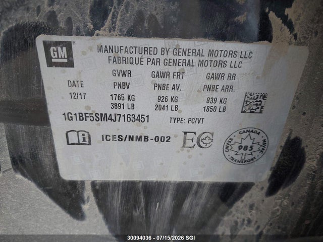 1G1BF5SM4J7163451 Chevrolet Cruze Premier
