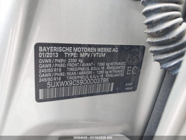 Aukcja sprzedaży 2013 Bmw X3 Xdrive28i, vin: 5UXWX9C59D0D03786, numer aukcji: 30094039