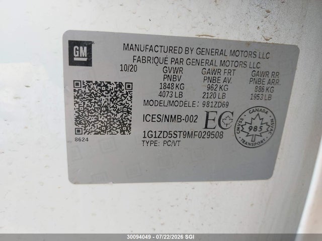 Chevrolet MALIBU LT 2021 1G1ZD5ST9MF029508 Image 9