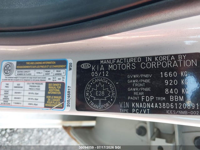 2013 Kia Rio Ex/sx მანქანა იყიდება აუქციონზე, vin: KNADN4A38D6120891, აუქციონის ნომერი: 30094059