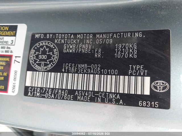 Продаж на аукціоні авто 2010 Toyota Camry Se/le/xle, vin: 4T1BF3EK9AU510100, номер лоту: 30094062