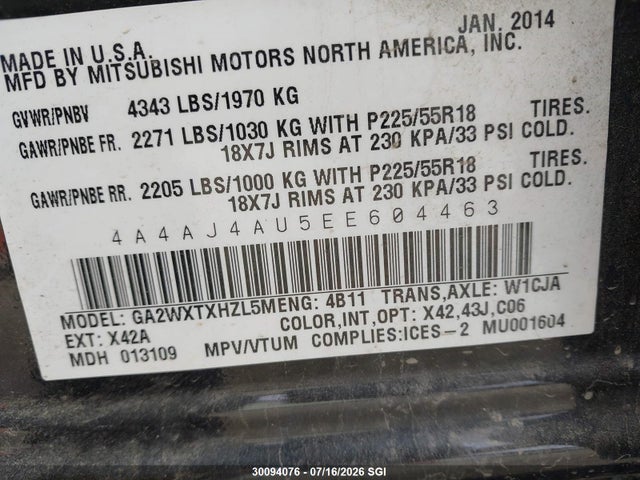 Mitsubishi Rvr Gt 2014 4A4AJ4AU5EE604463 Image 9