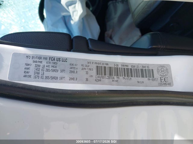 30093605 :رقم المزاد ، 1C4RJFBG7LC297336 vin ، 2020 Jeep Grand Cherokee Limited مزاد بيع