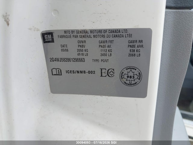 Aukcja sprzedaży 2006 Buick Allure Cxl, vin: 2G4WJ582861296663, numer aukcji: 30094093