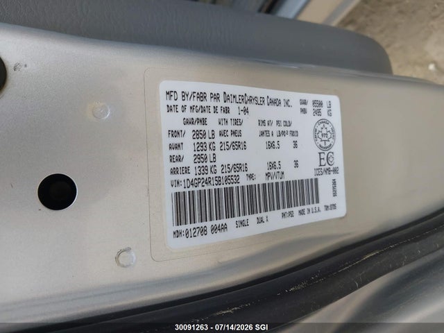 30091263 :رقم المزاد ، 1D4GP24R15B105532 vin ، 2005 Dodge Grand Caravan Se مزاد بيع
