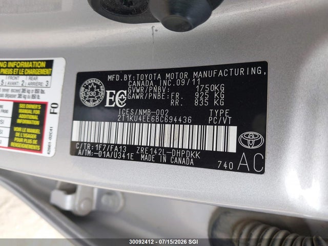 Продаж на аукціоні авто 2011 Toyota Corolla Matrix, vin: 2T1KU4EE6BC694436, номер лоту: 30092412