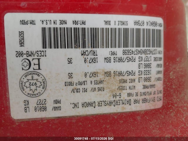 30091748 :رقم المزاد ، 1D7HG38N94S745698 vin ، 2004 Dodge Dakota Quad Sport مزاد بيع