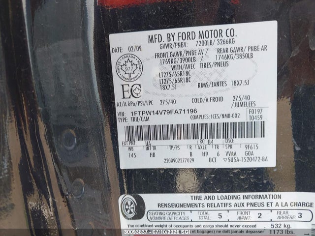 Продаж на аукціоні авто 2009 Ford F150 Supercrew, vin: 1FTPW14V79FA71196, номер лоту: 30093837