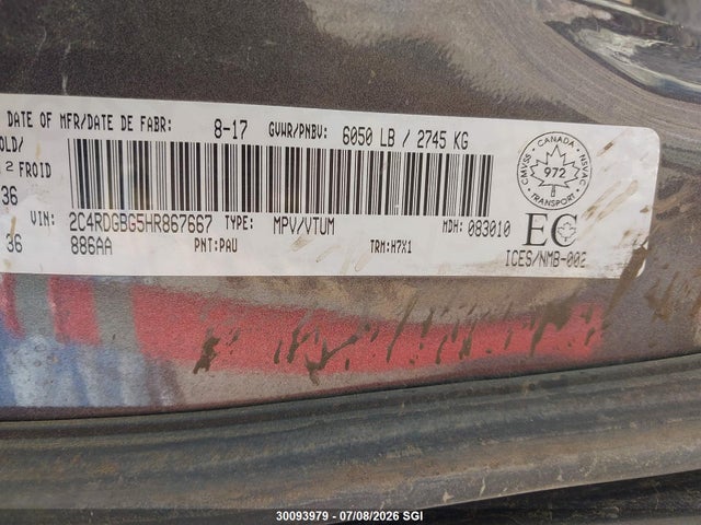 Dodge Grand Caravan Cvp/sxt 2017 2C4RDGBG5HR867667 Image 9