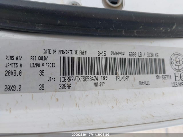 RAM 1500 Laramie 2015 1C6RR7VTXFS659474 Image 9