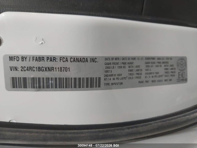 Chrysler Pacifica Touring L 2022 2C4RC1BGXNR118701 Image 9