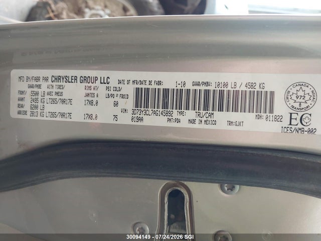 2010 Dodge Ram 3500 მანქანა იყიდება აუქციონზე, vin: 3D73Y3CL7AG145892, აუქციონის ნომერი: 30094149