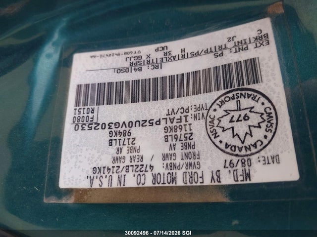 Aukcja sprzedaży 1997 Ford Taurus Gl, vin: 1FALP52U0VG302530, numer aukcji: 30092496