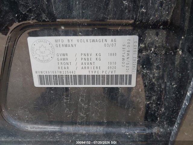 Aukcja sprzedaży 2007 Volkswagen Rabbit, vin: WVWCR91K67W225442, numer aukcji: 30094152