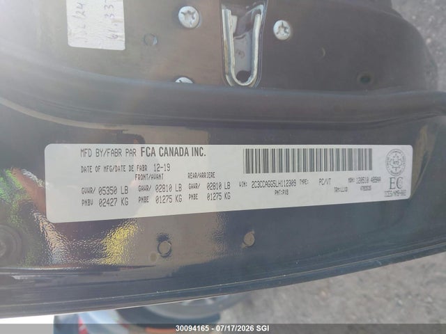 2020 Chrysler 300 S მანქანა იყიდება აუქციონზე, vin: 2C3CCAGG5LH112309, აუქციონის ნომერი: 30094165