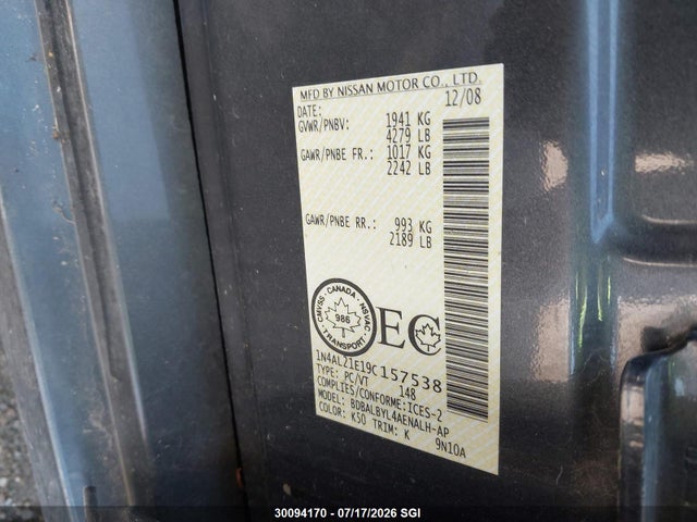 Aukcja sprzedaży 2009 Nissan Altima 2.5/2.5s, vin: 1N4AL21E19C157538, numer aukcji: 30094170