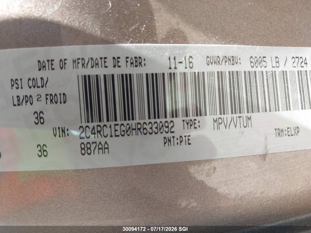 Chrysler Pacifica Touring L Plus 2017 2C4RC1EG0HR633092 Image 9