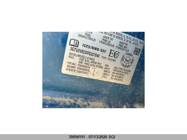 GMC Sierra K1500 Slt 2015 3GTU2VECXFG237840 Image 7