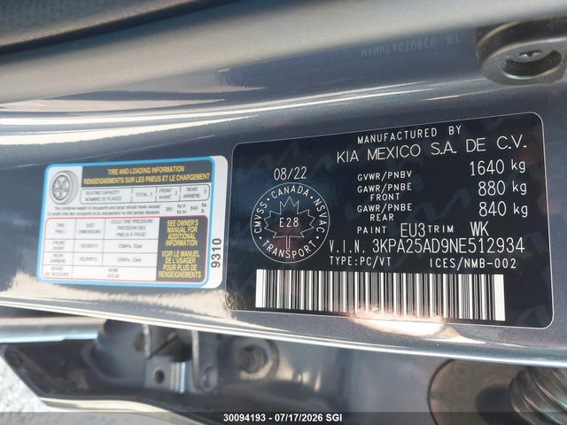 KIA RIO S 2022 3KPA25AD9NE512934 Image 9
