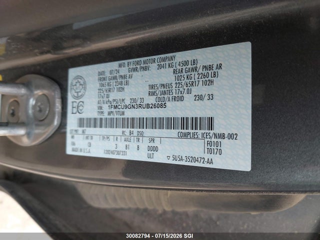 Ford Escape Active 2024 1FMCU9GN3RUB26085 Image 9