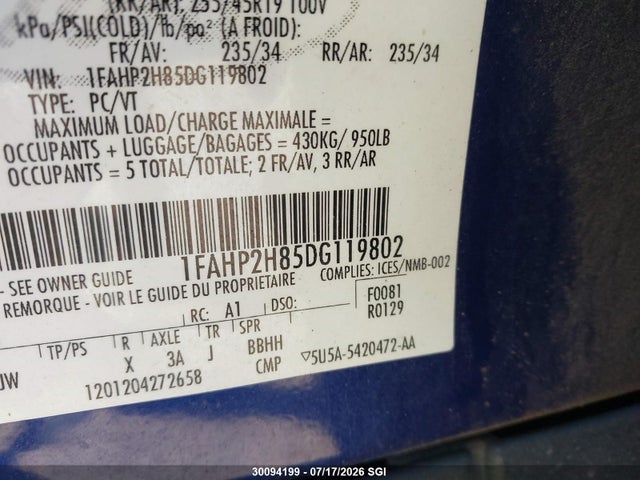 Aukcja sprzedaży 2013 Ford Taurus Sel, vin: 1FAHP2H85DG119802, numer aukcji: 30094199