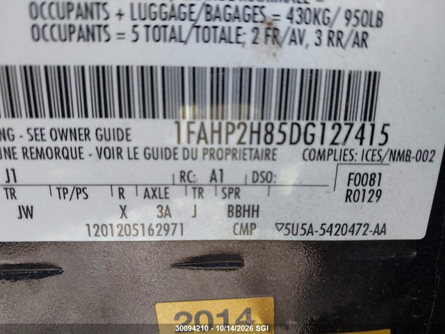 Продажа на аукционе авто 2013 Ford Taurus Sel, vin: 1FAHP2H85DG127415, номер лота: 30094210