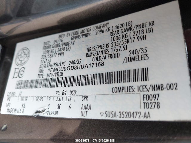 Aukcja sprzedaży 2017 Ford Escape Se, vin: 1FMCU0GD8HUA17168, numer aukcji: 30093678